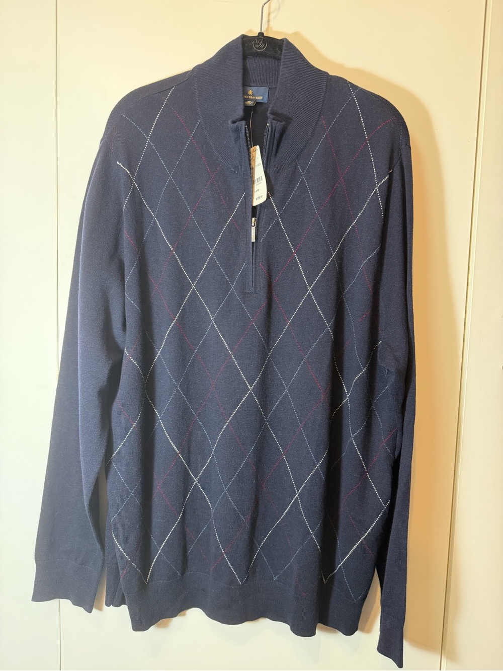 NWT Men's Navy Argyle Quarter-Zip Sweater SIZE XL